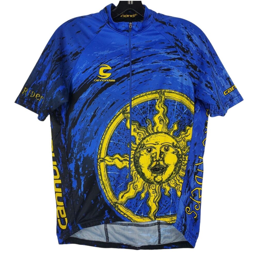 CANNONDALE Jersey Adult Medium Blue Geometric Cycling BIKE RIDERS Spell Out SUN